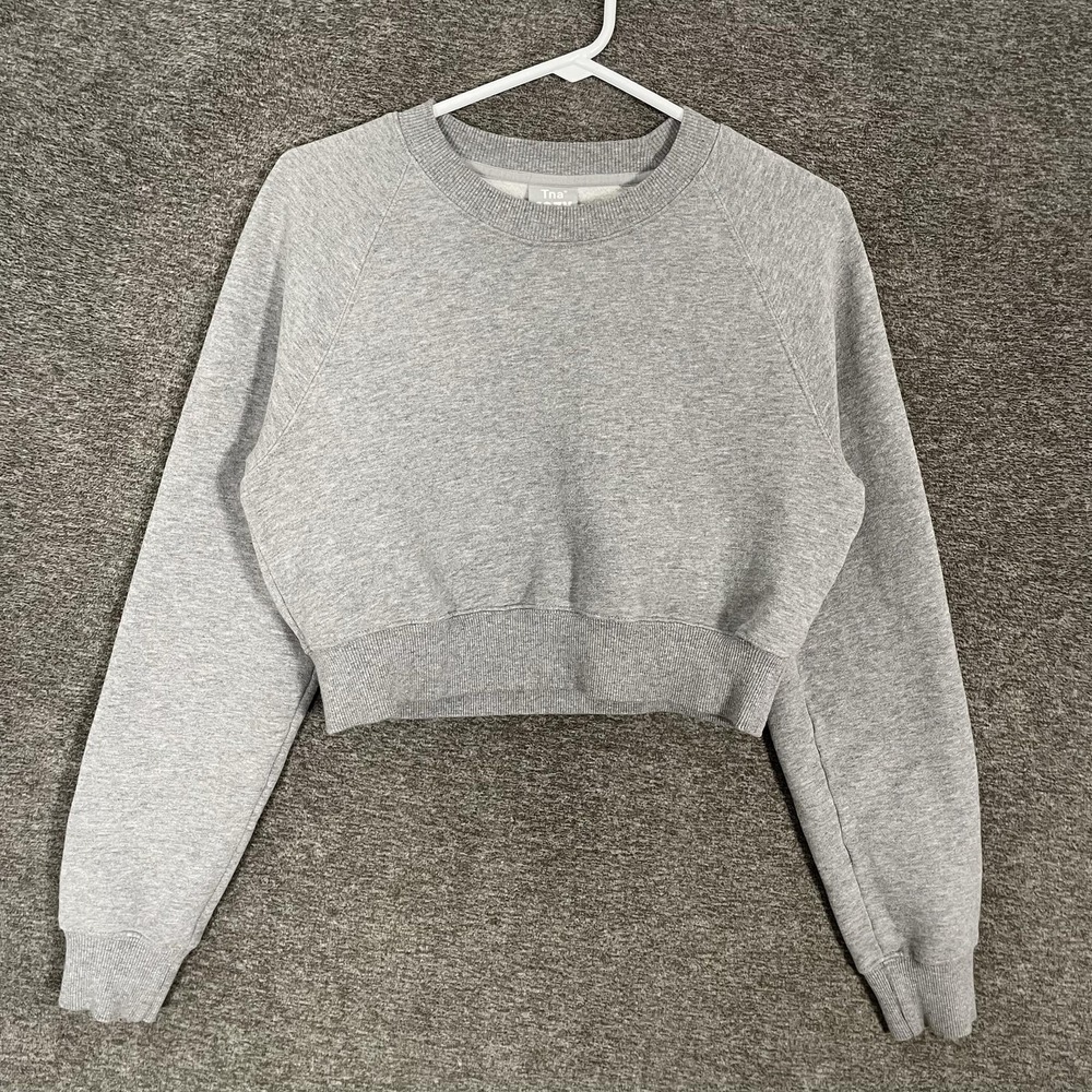 TNA Sweatshirt Womens Small Gray Cozy Fleece Cropped Raglan Crewneck Pullover
